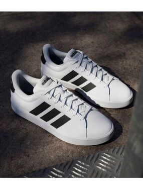 adidas White Sneakers with Black Stripes